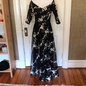 Full length black lacy dress